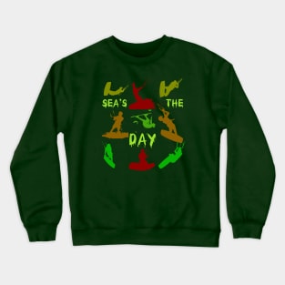 Kitesurfer Silhouette Pattern With Seas The Day Quote Crewneck Sweatshirt